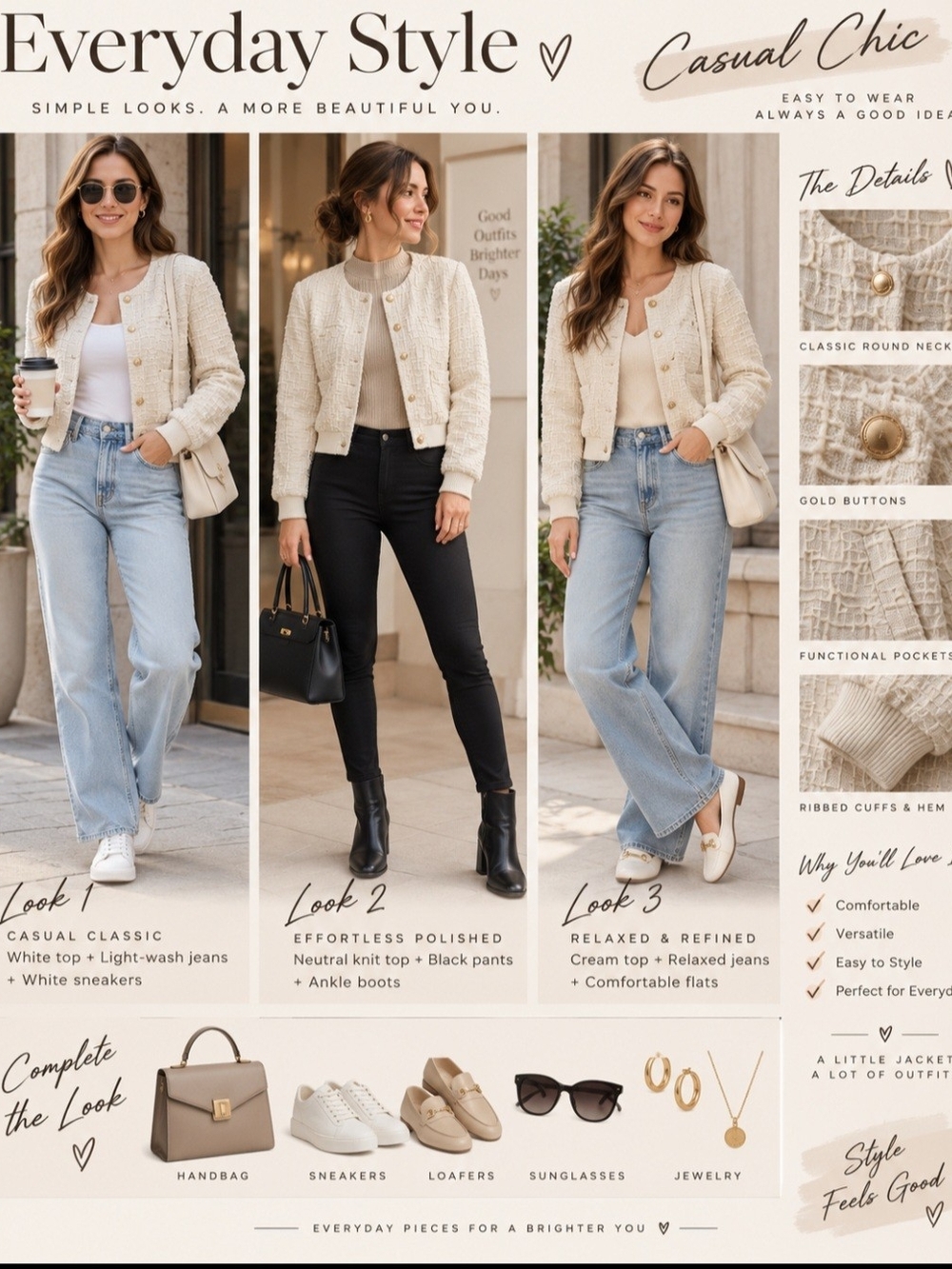Cream Bouclé Cropped Cardigan - Gold Button Detail Pit 19.5 Length 18 Lined